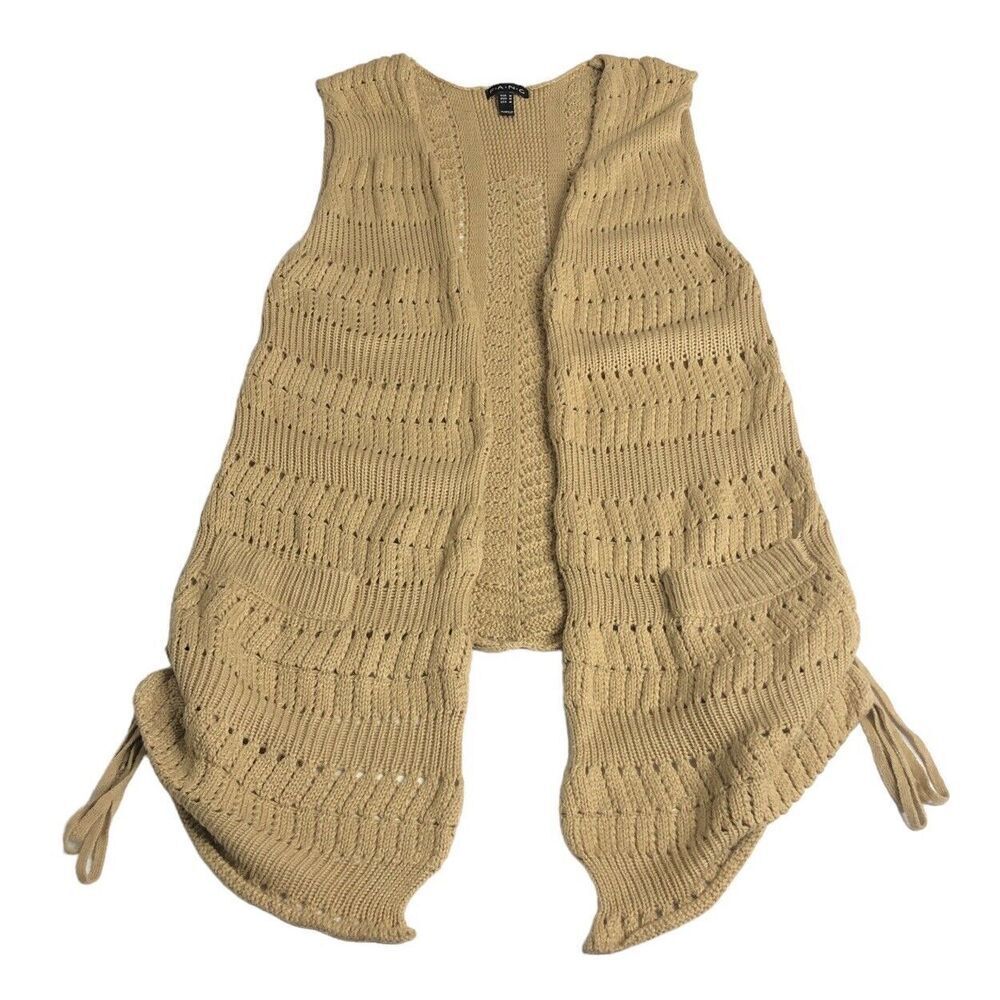 Fang Cardigan Womens Juniors M Tan Crochet‎ Open Knit Y2K Festival Bohemian Boho